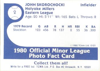 1980 TCMA Holyoke Millers #2 John Skorochocki Back