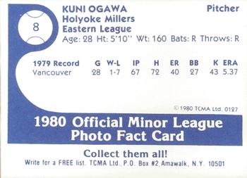 1980 TCMA Holyoke Millers #8 Kuni Ogawa Back
