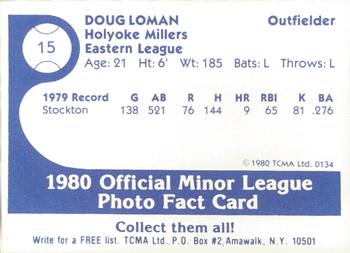 1980 TCMA Holyoke Millers #15 Doug Loman Back