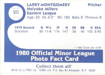 1980 TCMA Holyoke Millers #20 Larry Montgomery Back