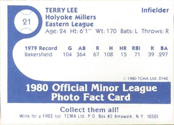 1980 TCMA Holyoke Millers #21 Terry Lee Back