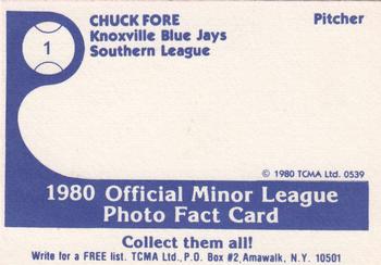 1980 TCMA Knoxville Blue Jays #1 Chuck Fore Back
