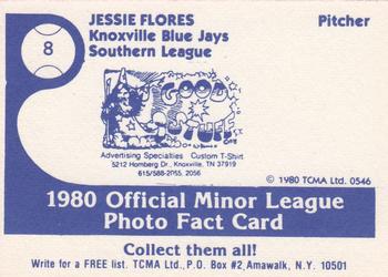 1980 TCMA Knoxville Blue Jays #8 Jesse Flores Back