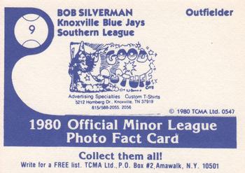 1980 TCMA Knoxville Blue Jays #9 Bob Silverman Back