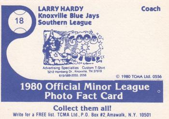 1980 TCMA Knoxville Blue Jays #18 Larry Hardy Back