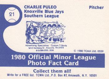 1980 TCMA Knoxville Blue Jays #21 Charlie Puleo Back