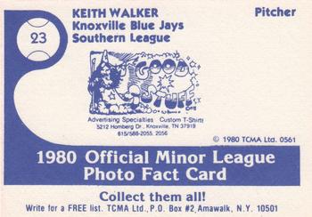 1980 TCMA Knoxville Blue Jays #23 Keith Walker Back