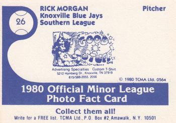 1980 TCMA Knoxville Blue Jays #26 Rick Morgan Back