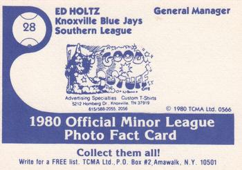 1980 TCMA Knoxville Blue Jays #28 Ed Holtz Back