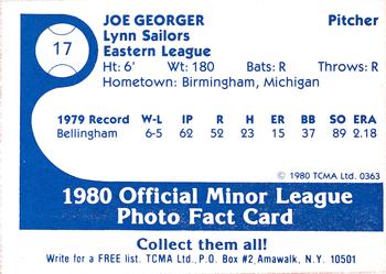 1980 TCMA Lynn Sailors #17 Joe Georger Back