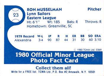 1980 TCMA Lynn Sailors #23 Ron Musselman Back