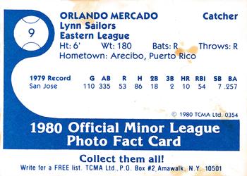 1980 TCMA Lynn Sailors #9 Orlando Mercado Back
