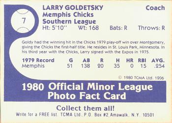 1980 TCMA Memphis Chicks #7 Larry Goldetsky Back
