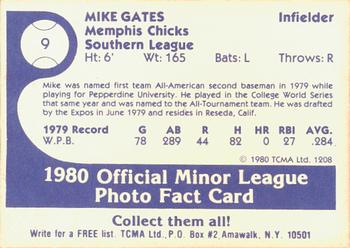 1980 TCMA Memphis Chicks #9 Mike Gates Back