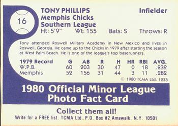 1980 TCMA Memphis Chicks #16 Tony Phillips Back