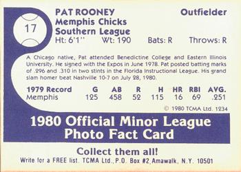 1980 TCMA Memphis Chicks #17 Pat Rooney Back