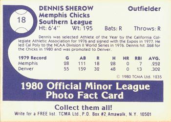 1980 TCMA Memphis Chicks #18 Dennis Sherow Back