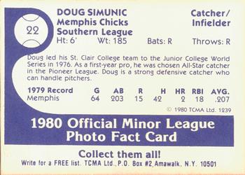 1980 TCMA Memphis Chicks #22 Doug Simunic Back