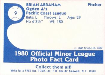 1980 TCMA Ogden A's #9 Brian Abraham Back