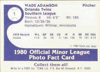 1980 TCMA Orlando Twins #1 Wade Adamson Back