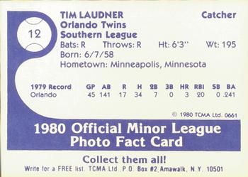 1980 TCMA Orlando Twins #12 Tim Laudner Back