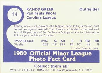 1980 TCMA Peninsula Pilots B/W #14 Randy Greer Back