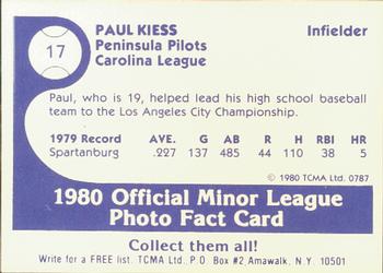 1980 TCMA Peninsula Pilots B/W #17 Paul Kiess Back