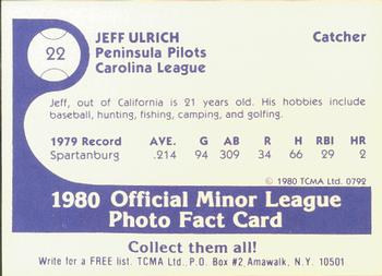 1980 TCMA Peninsula Pilots B/W #22 Jeff Ulrich Back