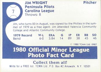 1980 TCMA Peninsula Pilots Color #7 Jim Wright Back