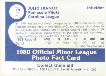1980 TCMA Peninsula Pilots Color #17 Julio Franco Back