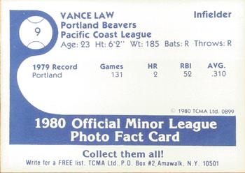 1980 TCMA Portland Beavers #9b Vance Law Back