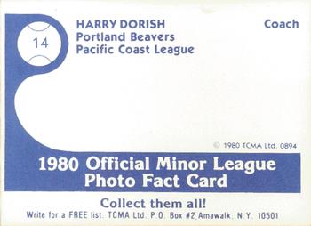 1980 TCMA Portland Beavers #14 Harry Dorish Back