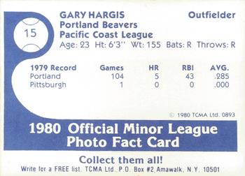 1980 TCMA Portland Beavers #15 Gary Hargis Back