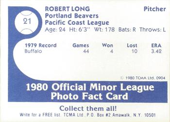 1980 TCMA Portland Beavers #21 Robert Long Back