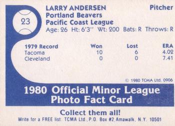 1980 TCMA Portland Beavers #23 Larry Andersen Back