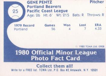 1980 TCMA Portland Beavers #25 Gene Pentz Back
