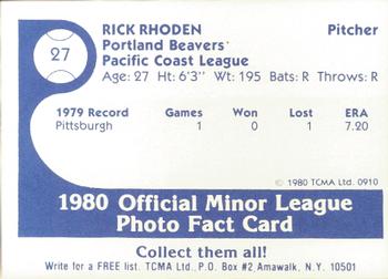 1980 TCMA Portland Beavers #27 Rick Rhoden Back