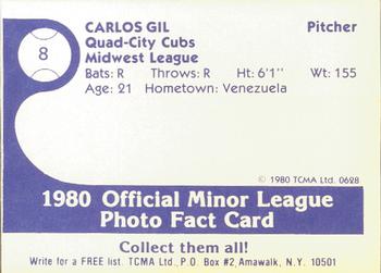 1980 TCMA Quad City Cubs #8 Carlos Gil Back