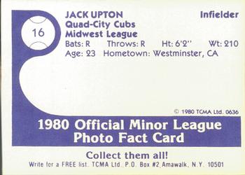 1980 TCMA Quad City Cubs #16 Jack Upton Back