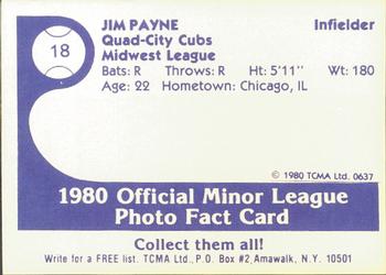 1980 TCMA Quad City Cubs #18 Jim Payne Back