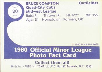 1980 TCMA Quad City Cubs #20 Bruce Compton Back