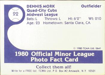 1980 TCMA Quad City Cubs #22 Dennis Mork Back