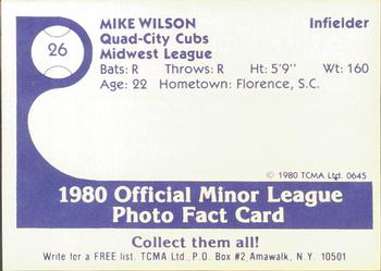 1980 TCMA Quad City Cubs #26 Mike Wilson Back