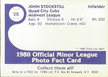 1980 TCMA Quad City Cubs #28 John Stockstill Back