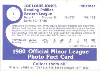 1980 TCMA Reading Phillies #7 Joe Jones Back