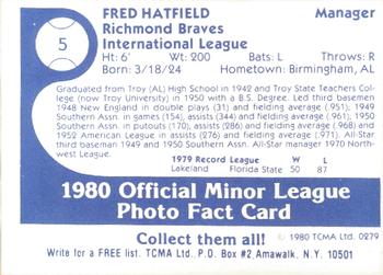 1980 TCMA Richmond Braves #5 Fred Hatfield Back