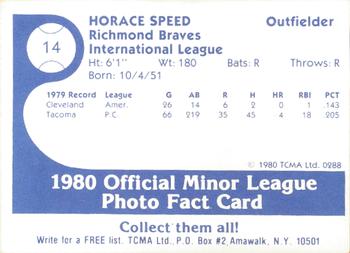 1980 TCMA Richmond Braves #14 Horace Speed Back