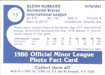 1980 TCMA Richmond Braves #15 Glenn Hubbard Back