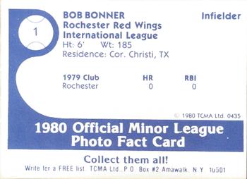 1980 TCMA Rochester Red Wings #1 Bob Bonner Back
