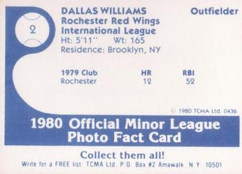 1980 TCMA Rochester Red Wings #2 Dallas Williams Back